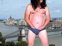 preview of teasing striptease on danube river, instructing jerk off with big natural tits exposed.