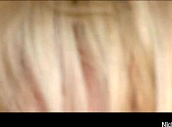 Nick fucks the blonde pornstar hard from behind in doggystyle position, ending with facial cumshot