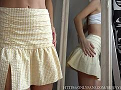 sexy amateur tries on panty haul in front of the mirror, bending over like a fuck doll