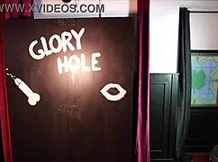 horny blonde in glory hole with big tits and deepthroat 😈