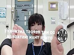 At the OFFICE, her ASIAN FEET get worshipped