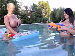 Leanne Crow and Delzangel in Pool with Big Tits