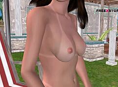 animated 3d cartoon porn with cute girl posing sexy near pool. she showers seductively after swim.