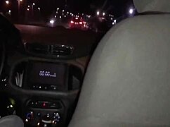 Married woman teases app driver voyeur, then fucks his friends on busy street.