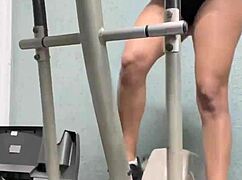 Look what she dared in the gym, licking pussy?