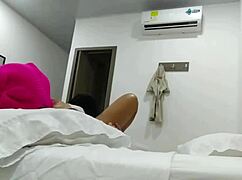 Hey, I asked the hotel maid to wear a mask and ride my big cock in bed after cleaning.