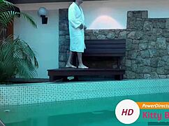 Camera catches horny wife fucking by the pool