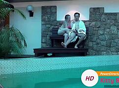 Camera catches horny wife fucking by the pool