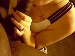 A blonde gives sloppy blowjob to big cock