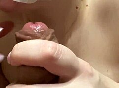 Young housewife emotionally sucks husband after shower in mask