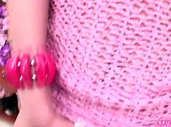 post-op ladyboy gisele toys with her big lactating tits and pussy in skirt