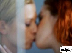 Two adorable babes intensely fuck blue dildo while licking