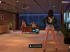 Anime girl begs for spanking in 3D fashion business game.