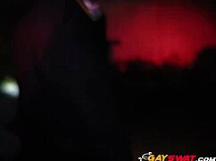 Two gay cops suck and ride big black cock outdoors in hardcore action.