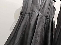 Italian mother-in-law takes you shopping for leather dresses in a public store
