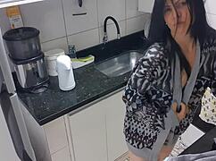 Latina Lady Masturbates In Kitchen With Big Tits