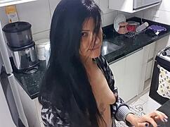 Latina Lady Masturbates In Kitchen With Big Tits