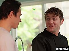 A closeted guy seduces his cooking instructor in the kitchen