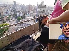 intense threesome on the balcony with caah kabulosa joining the couple for hardcore interracial fun