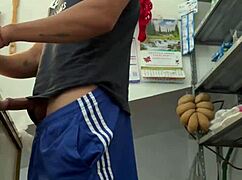 Young Mexican Masturbates Big Cock In Grocery Store