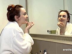 German Babe Claudia Uses Dildo in Shower with Shaved Pussy