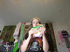 blonde gets wet and messy with gym socks while fingering herself