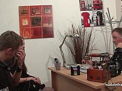 This skinny french brunette in stockings gets anal on the casting couch 😈