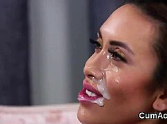 Wacky sex kitten gulps semen in blowbang facial and bukkake!