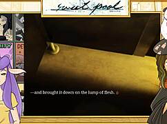 Detailed uncensored pool yaoi game scene with muscular Japanese bodybuilders.