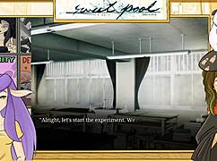 Detailed uncensored pool yaoi game scene with muscular Japanese bodybuilders.