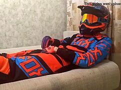 gay motocross biker play in costumes