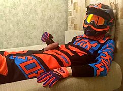 gay motocross biker play in costumes