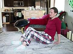 yoga lesson with brunette babe focusing on poses and flexibility in a private session