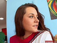 18yo brunette cheerleader with natural tits seduced by teacher for cum in mouth