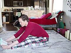 yoga lesson with brunette babe focusing on poses and flexibility in a private session