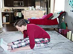 yoga lesson with brunette babe focusing on poses and flexibility in a private session