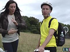 British woman in heels and stockings outdoors looks classy