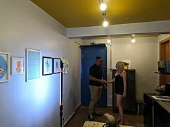 Behind the scenes, blonde slut gets anal and facial 😈