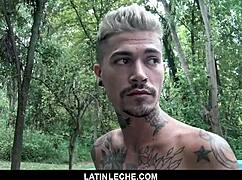 Does this tattooed stud trick a sexy latino boy into first time outdoor fuck?