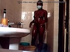 Shower time with sweet kuzy in a reality ebony bathing session
