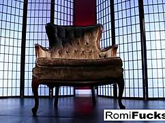 Romi Rain dildos herself with big tits bouncing!