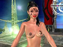 I watch this cute Indian girl in 3D anime posing sexily and masturbating with a banana.