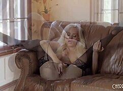 Elsa jean, the petite blonde, performs dreamlike solo masturbation in stockings and shoes