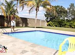 Damn! The pool guy left me dripping with cum all over