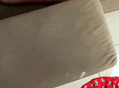 Saw that big ass guy on the sofa and made him suck my monster cock 😏