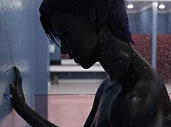 Projekt Passion Dark Alien Babe Finger Masturbates in Shower! Hot Lesbian Gaming Visual Novel Scene