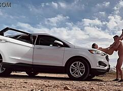 Risky roadside sex with hot naked blonde