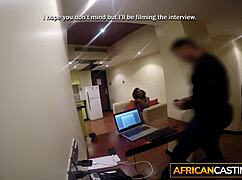 Curly black babe stripped and fucked hard by agent in casting