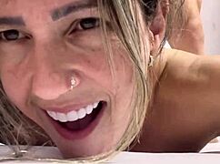 How does a muscular bodybuilder handle licking and pounding with raw intensity?