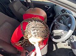 busty black slut squirts wet in missionary roleplay with spitting and cock in the car 😍